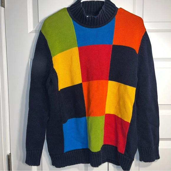 Jones New York Sport Colorblock Sweater Vintage Mock Neck Medium Bright Colorful - Picture 1 of 7